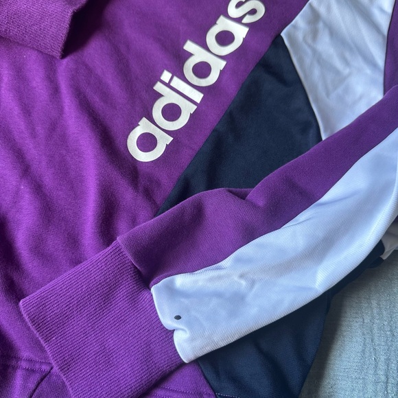 Adidas Women's‎ Bold Purple Cropped Hoodie Vibrant 90s Vintage - Picture 5 of 11